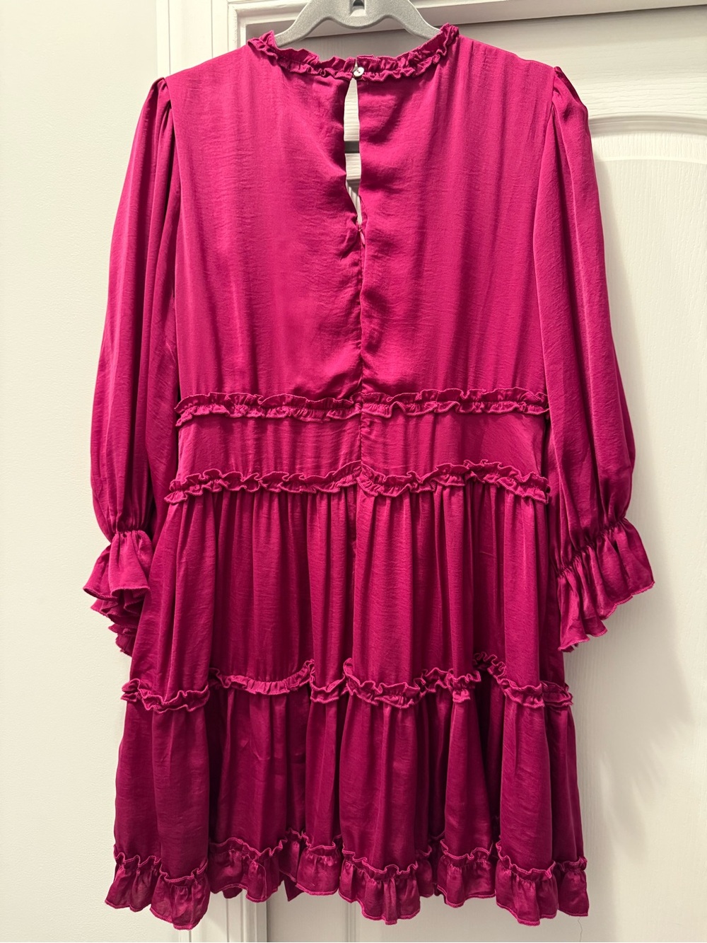 GREAT for Fall-Like New Boutique Satin Tiered Mini Dress - Fuchsia - Picture 4 of 6